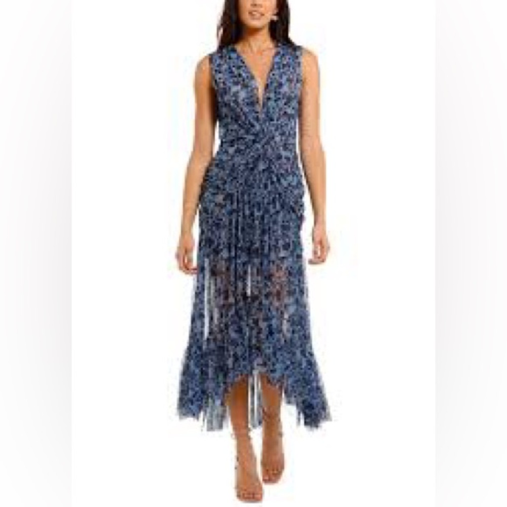 Misa Los Angeles Blue Floral Midi Dress